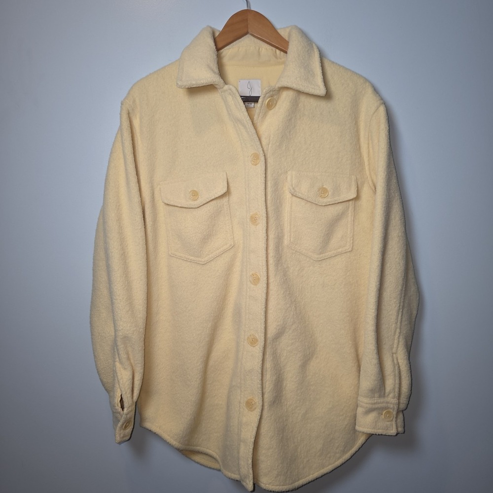 Joie Shacket Fleece Button Up Jacket Butter Yellow Long Sleeve‎ Pockets Med